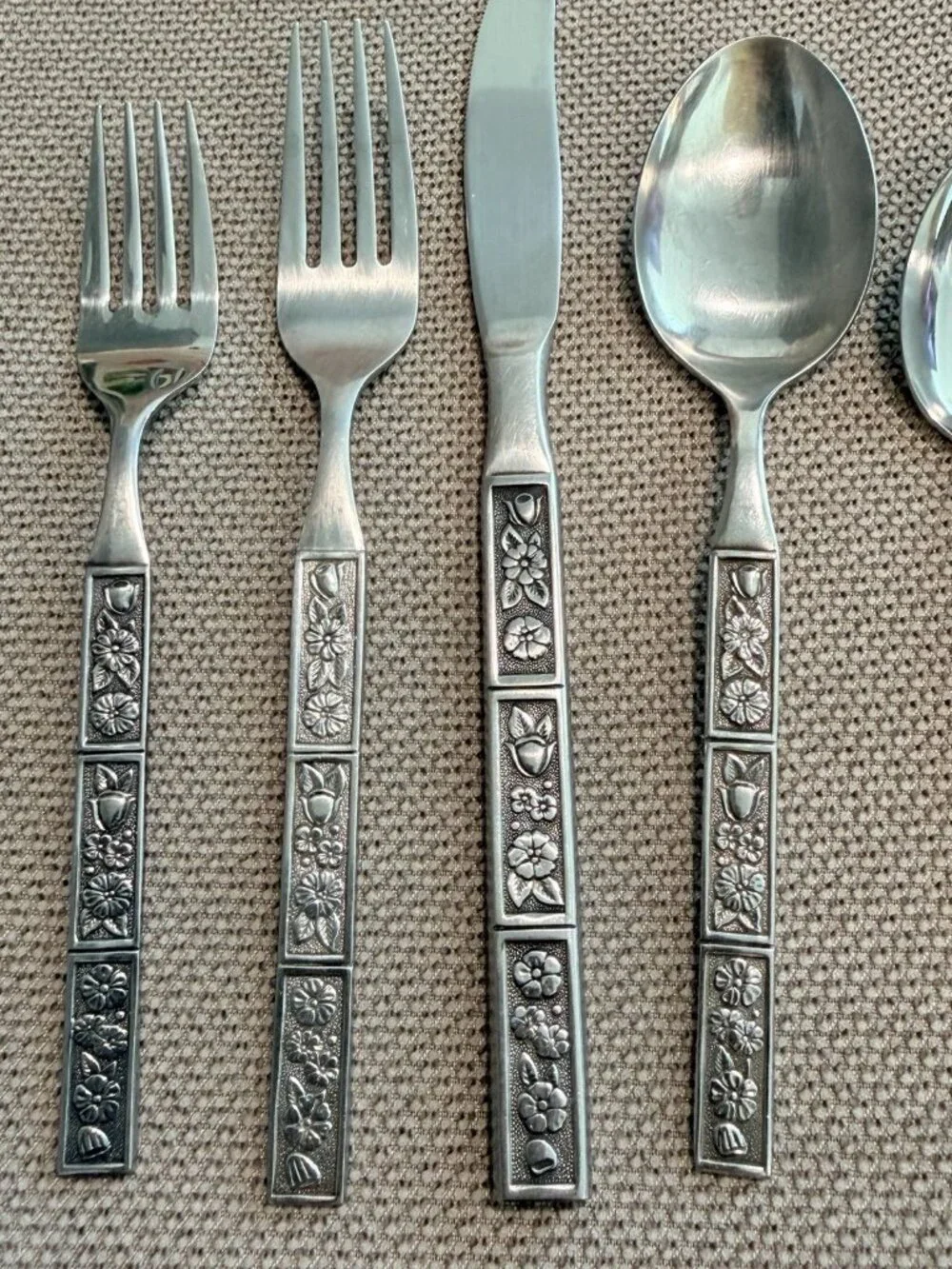 Lot of 5 Vintage Oneida Northland Spring Fever Stainless Salad Fork Spoon Japan